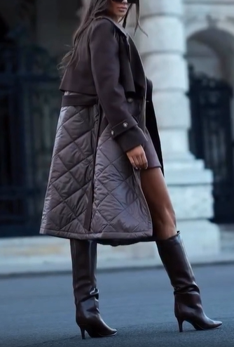 Brown Patchwork Fabric Coat