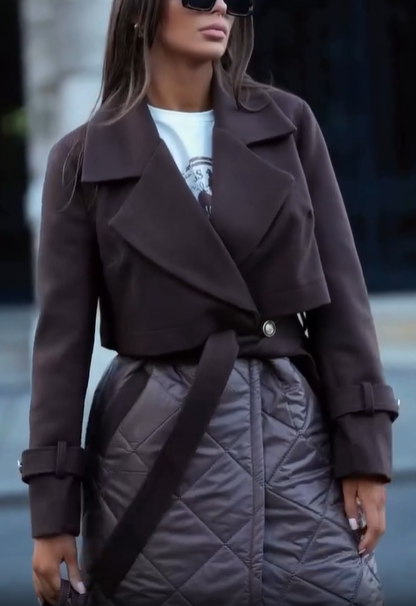 Brown Patchwork Fabric Coat