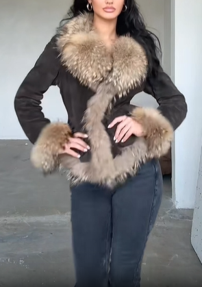 Suede Jacket with Faux Fur Accents