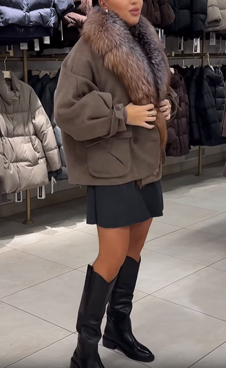 Wool - Blend Jacket with Faux Fur Collar