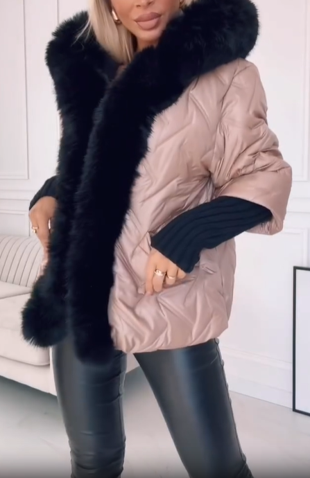 Quilted Down Jacket with Faux Fur Trim