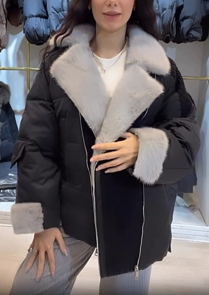 Quilted Down Jacket with Faux Fur Trim