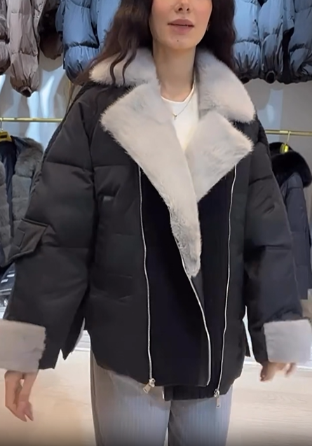 Quilted Down Jacket with Faux Fur Trim