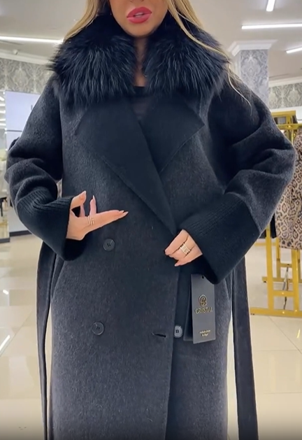 Wool - Blend Coat with Faux Fur Collar