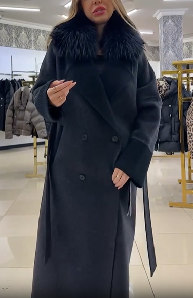 Wool - Blend Coat with Faux Fur Collar