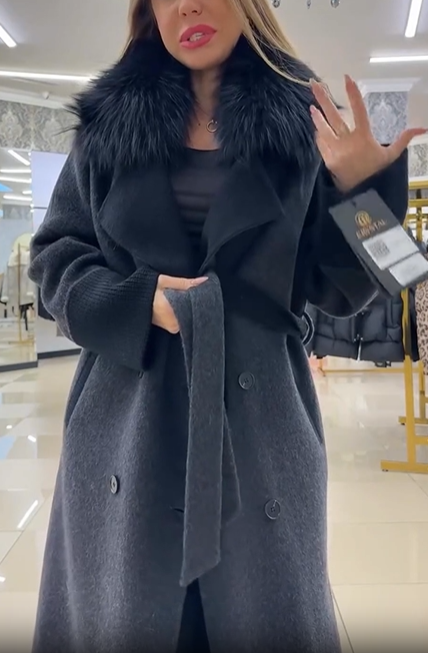 Wool - Blend Coat with Faux Fur Collar