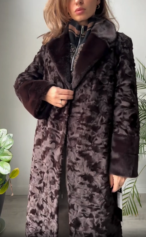Patterned Faux Fur Coat with Belt