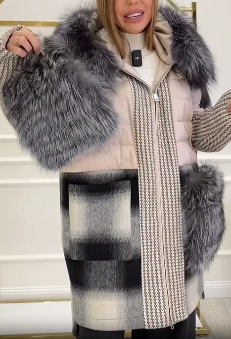 Checkered Wool Blend Coat