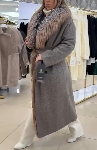 Wool - Blend Coat with Faux Fur Trim and Belt