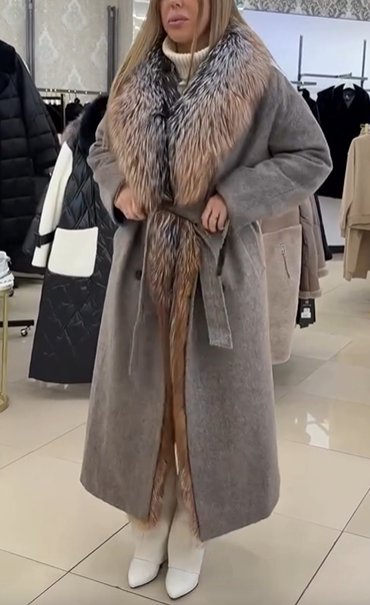 Wool - Blend Coat with Faux Fur Trim and Belt