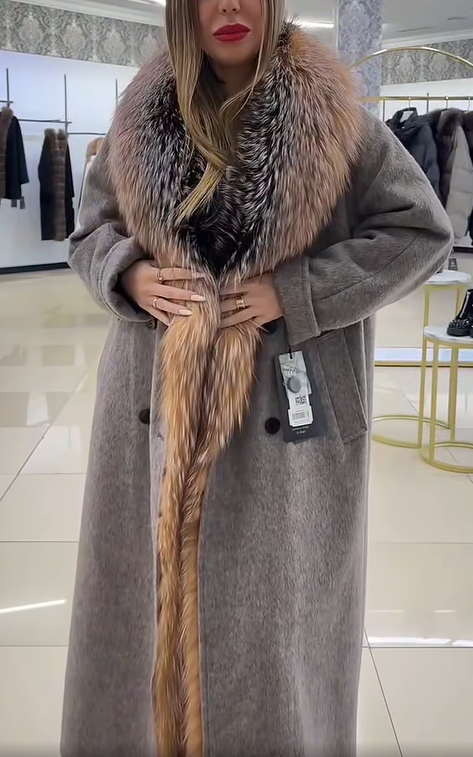 Wool - Blend Coat with Faux Fur Trim and Belt