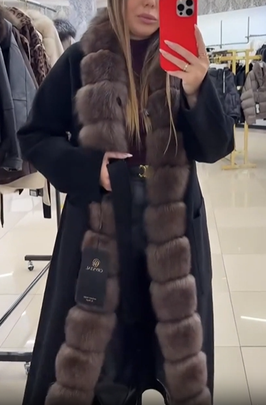 Fur-trimmed wool blend coat
