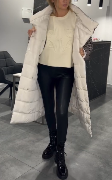 Reversible Down Coat with Leopard Print Detail