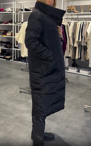 Black Reversible Double-Breasted Long Down Jacket