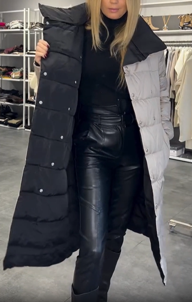 Black Reversible Double-Breasted Long Down Jacket