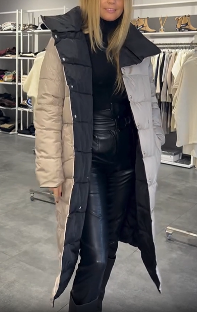 Black Reversible Double-Breasted Long Down Jacket