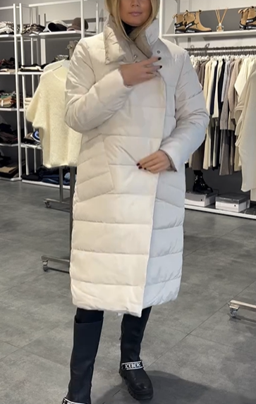 White Reversible Double-Breasted Long Down Jacket