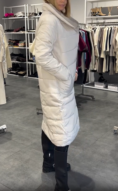 White Reversible Double-Breasted Long Down Jacket