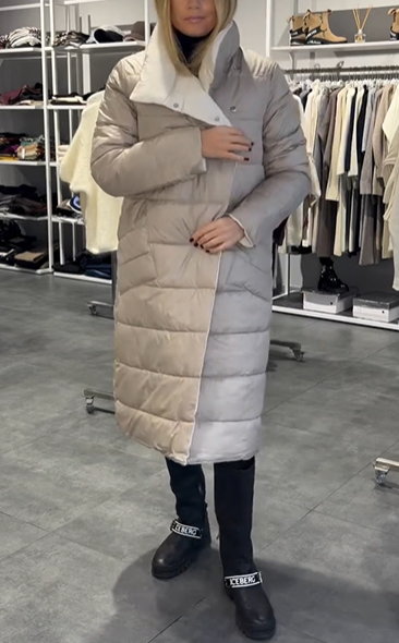 White Reversible Double-Breasted Long Down Jacket