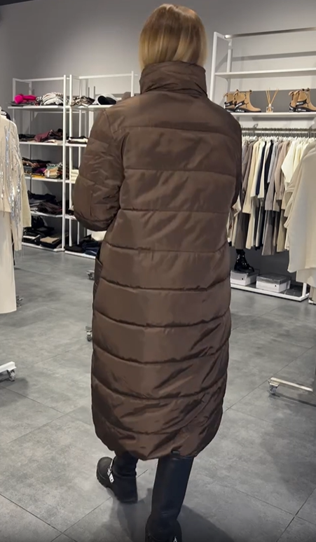 Brown Reversible Double-Breasted Long Down Jacket