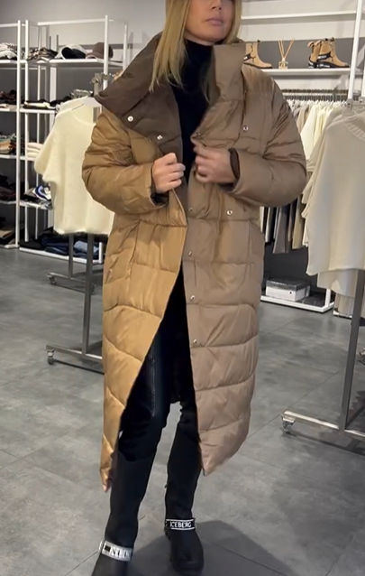 Brown Reversible Double-Breasted Long Down Jacket