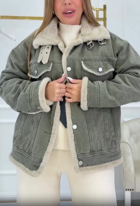 Denim Jacket with Faux Fur Lining