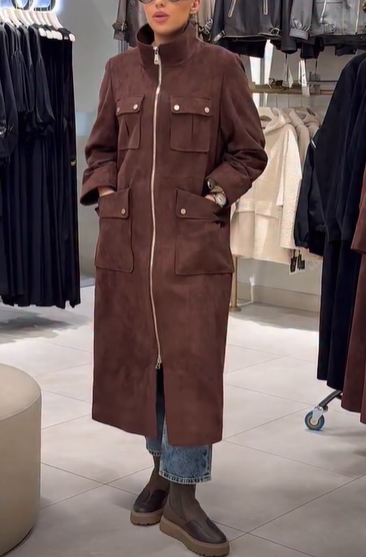 Long suede trench coat