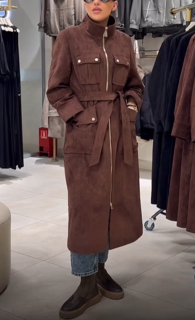 Long suede trench coat