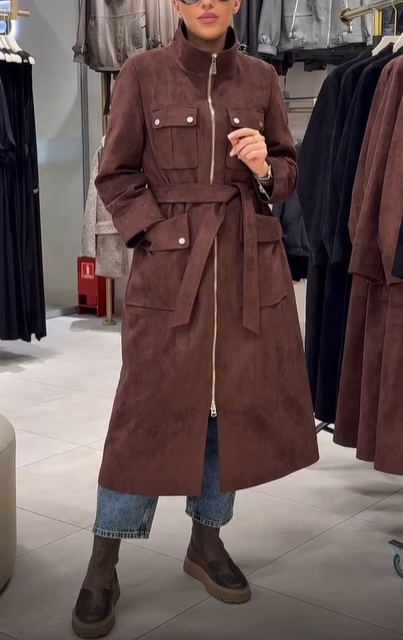 Long suede trench coat