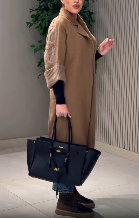 Spliced Wool - Blend and Cable - Knit Coat