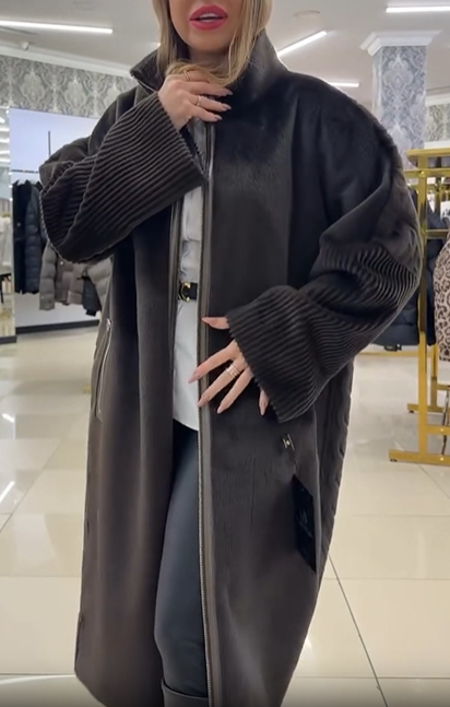 Faux Fur Coat with Textured Knit Details