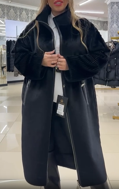 Faux Fur Coat with Textured Knit Details