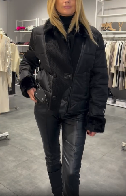 Quilted Jacket with Faux Fur and Knit Details