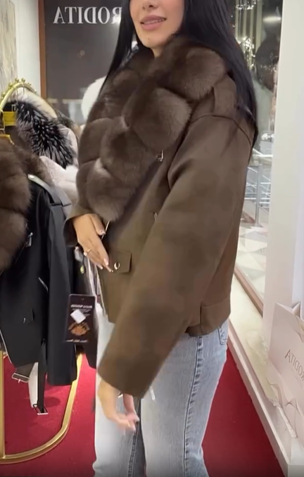 Suede Jacket with Faux Fur Collar