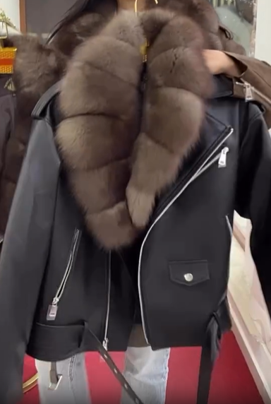 Suede Jacket with Faux Fur Collar