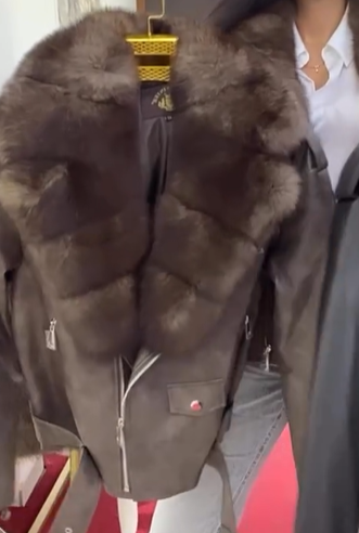 Suede Jacket with Faux Fur Collar