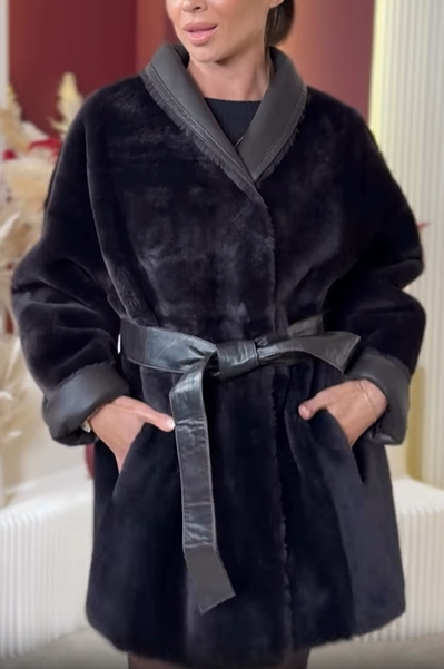 Faux Fur Coat with Leather Accents