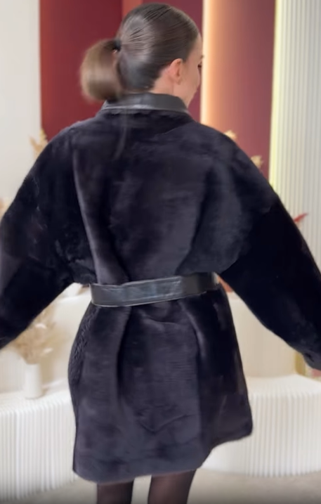 Faux Fur Coat with Leather Accents