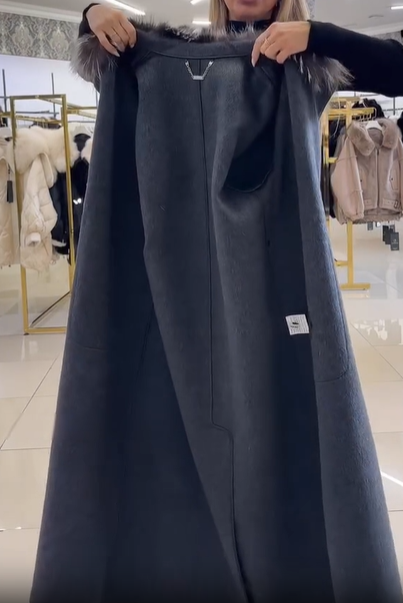 Wool - Blend Coat with Removable Fur Collar