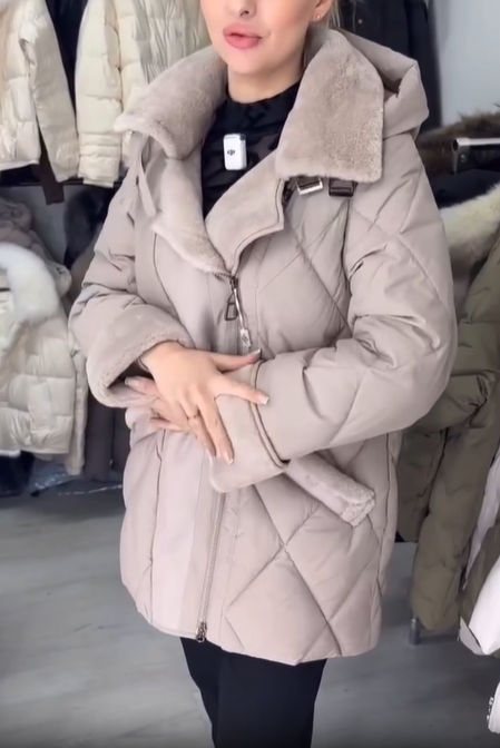 Quilted Puffer Jacket with Shearling - Style Trim