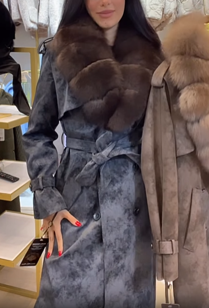 Suede Trench Coat With Faux Fur Collar