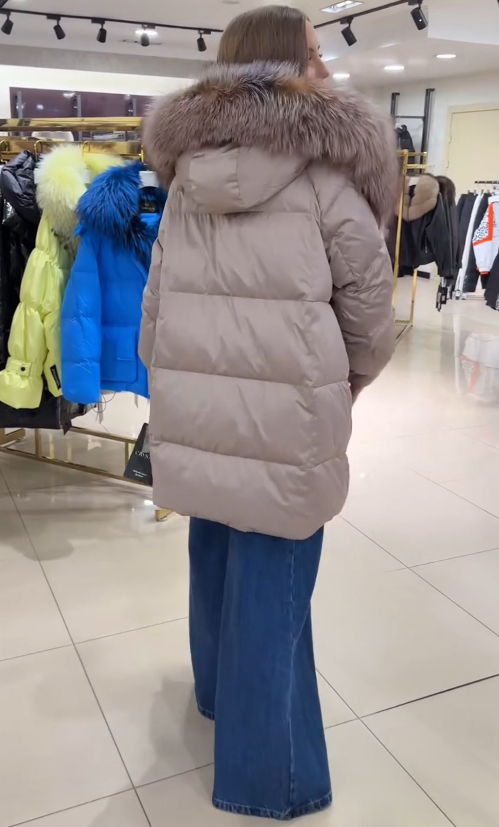 Hooded Puffer Coat with Multi-Tone Faux Fur Trim & Self-Tie Belt