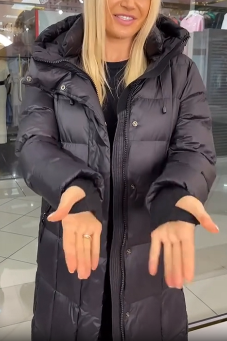 Extra-Long Hooded Down Jacket (Built-in Shoulder Strap Design)