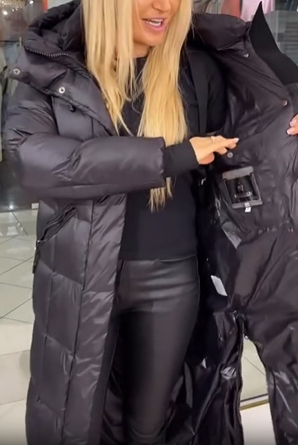 Extra-Long Hooded Down Jacket (Built-in Shoulder Strap Design)