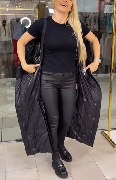 Extra-Long Hooded Down Jacket (Built-in Shoulder Strap Design)