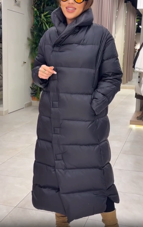 Maxi Puffer Coat with Magnetic Snap Closure