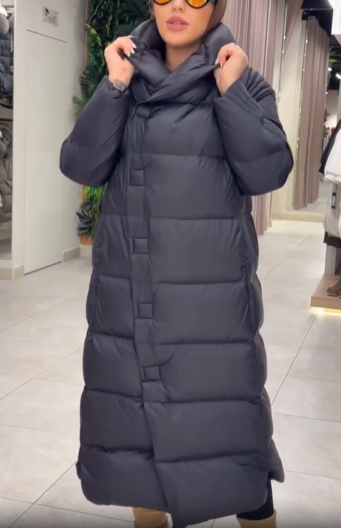 Maxi Puffer Coat with Magnetic Snap Closure