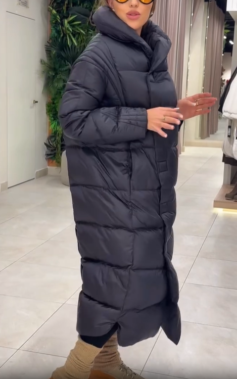 Maxi Puffer Coat with Magnetic Snap Closure