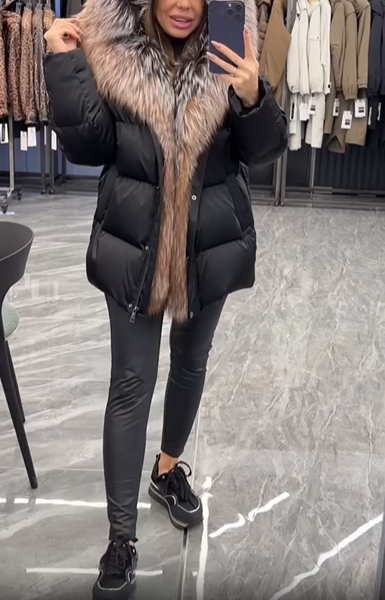 Down jacket with thickened faux fur collar