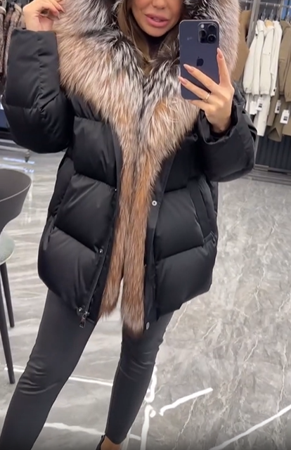 Down jacket with thickened faux fur collar